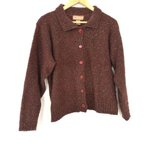 Wool Blend Academic Button-Up Collared Kamal Sweater Cardigan Size L Cottagecore